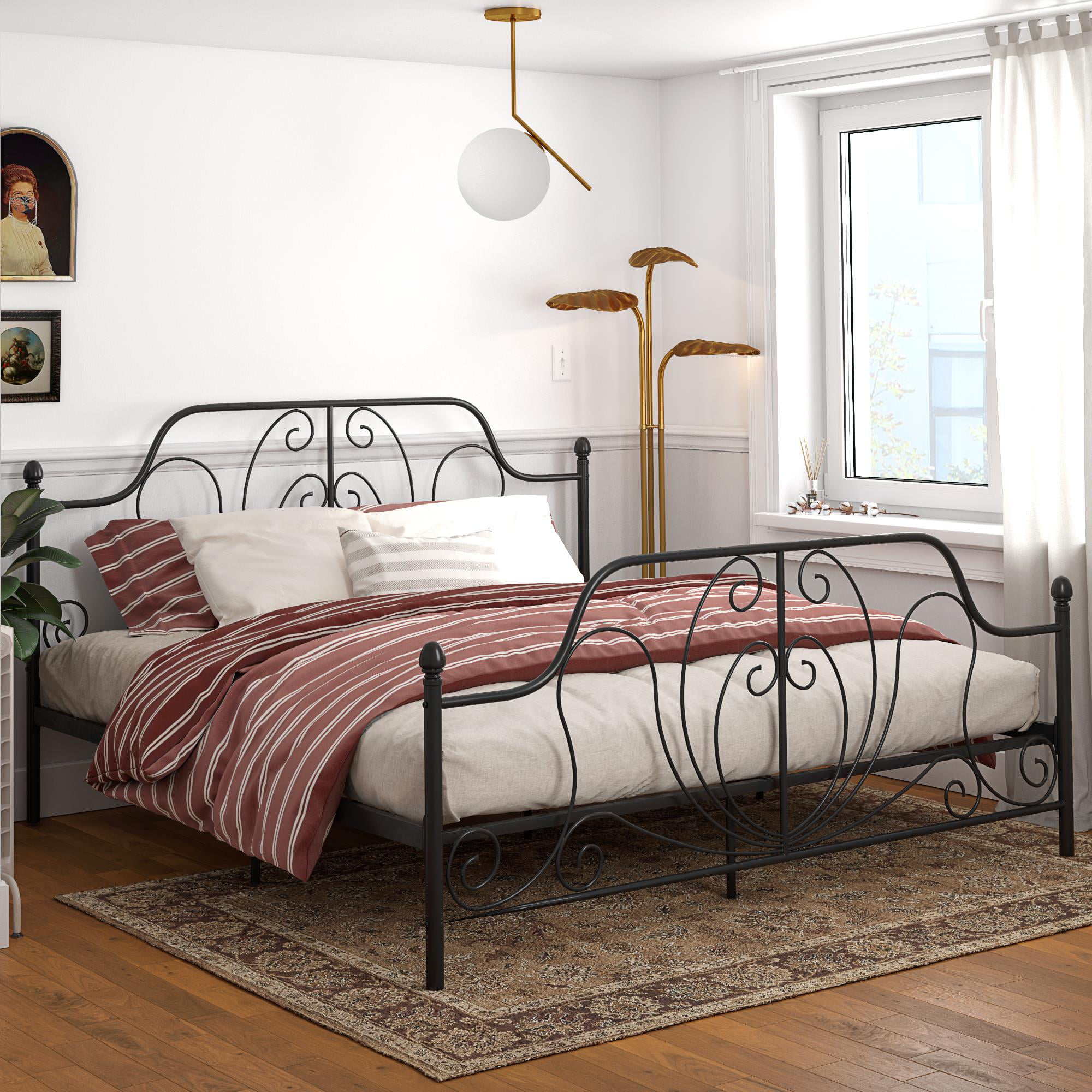 DHP Ivorie Metal Bed, King Size Frame, Adjustable Base Height, Black