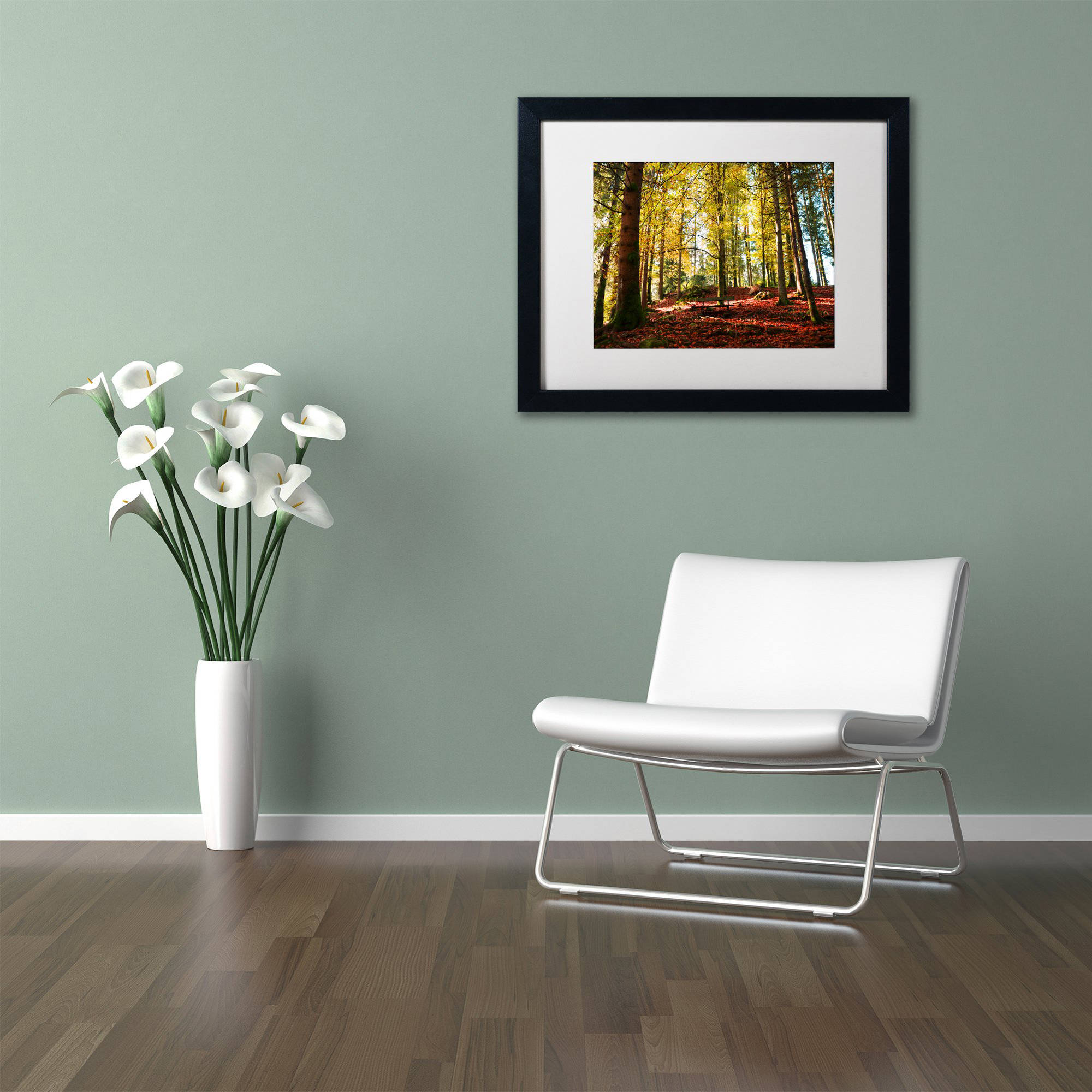 Trademark Fine Art "The Autumn Bench" Canvas Art by Philippe Sainte-Laudy White Matte, Black Frame