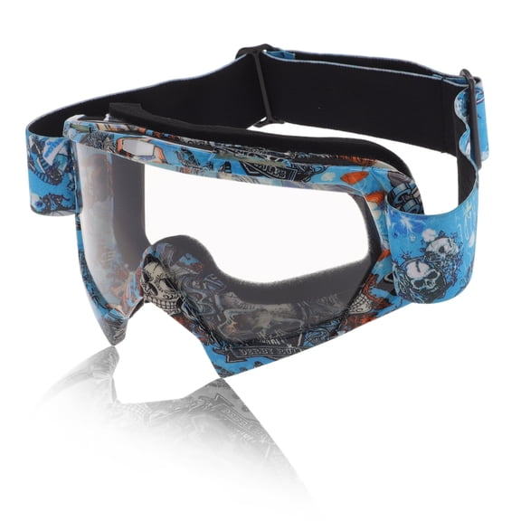 Unique Bargains Motorcycle Riding Goggles PC TPU Cycling Sunglasses Clear Lens Blue White Colorful Frame