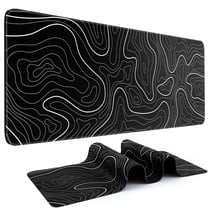 Mouse Pad Gaming Mousepad 31.5 x 11.8in Large Mouse Pad for Keyboard and Mouse with Anti-Slip Rubber Base, Keyboard Pad XL Mouse Mat for Home and Office（Black with White Topographic Line）