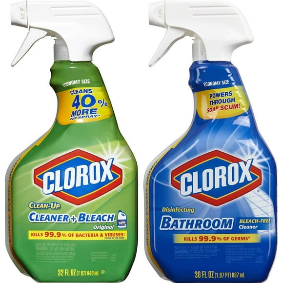 Clorox Clean-Up Nettoyant Tout Usage avec Javellisant, Original, 32 Onces, et Nettoyant Désinfectant pour Salle de Bain Clorox, Sans Javellisant, 30 Onces