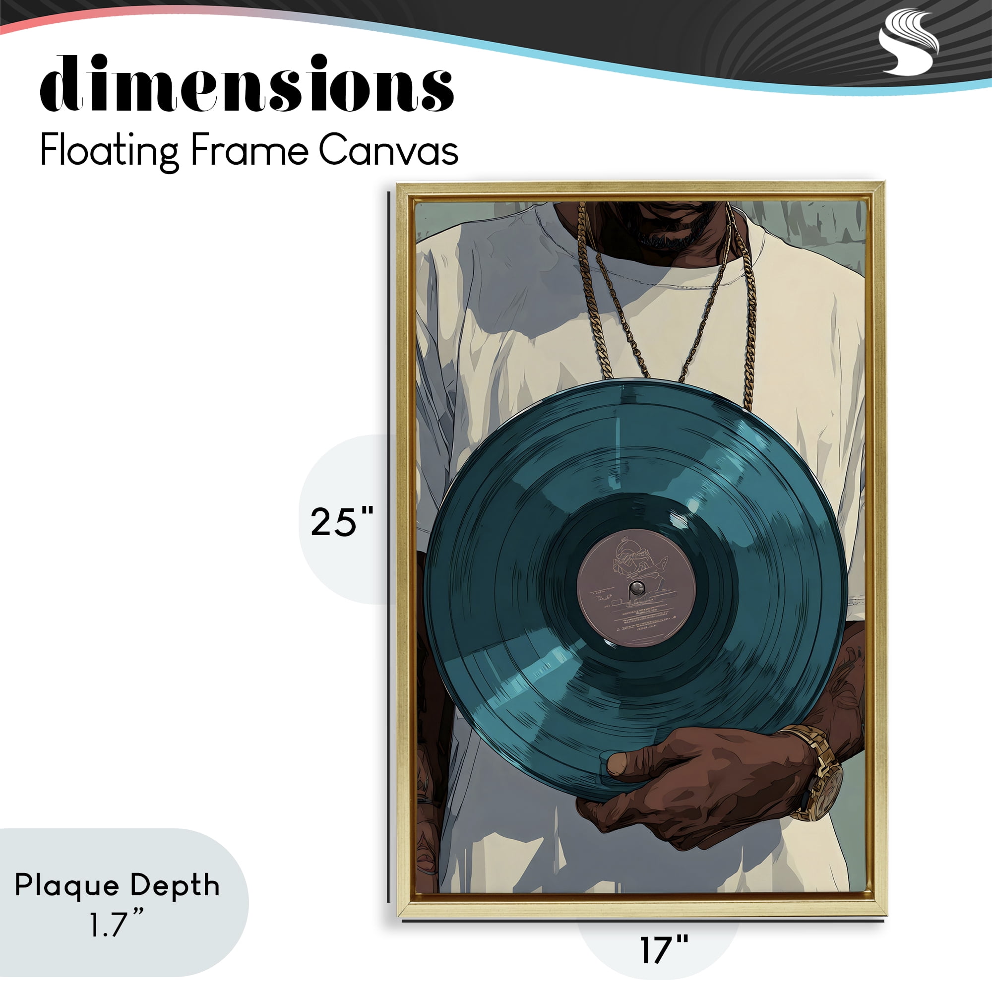 Stupell Industries Musician & Blue Music Record Gold Framed Floater Canvas Wall Art, design by Franklyn Gregory