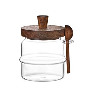 AsterOutdoor Glass Storage Jar with Spoon 15 oz Clear Glass Jar for Coffee Tea Candy Biscuits Snacks and Seasonings 1 Piece