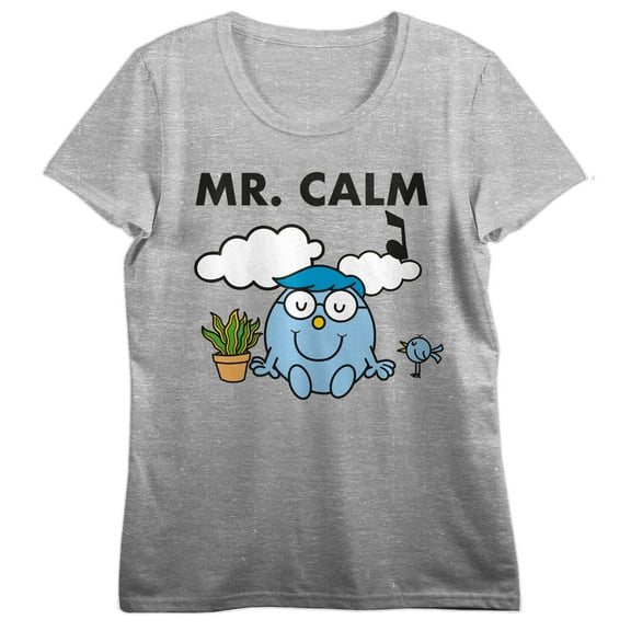 Mr. Men And Little Miss Classic Mr. Calm Crew Neck Short Sleeve Athletic Heather Women's T-shirt-XL