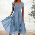 thumbnail image 2 of Telankuip Elegant Lace Mother of the Bride Dresses for Wedding V-Neck Short Sleeves Tea Length Chiffon Formal Evening Dress for Women Irregular Hem Flowy Midi Dresses Sky Blue M, 2 of 6