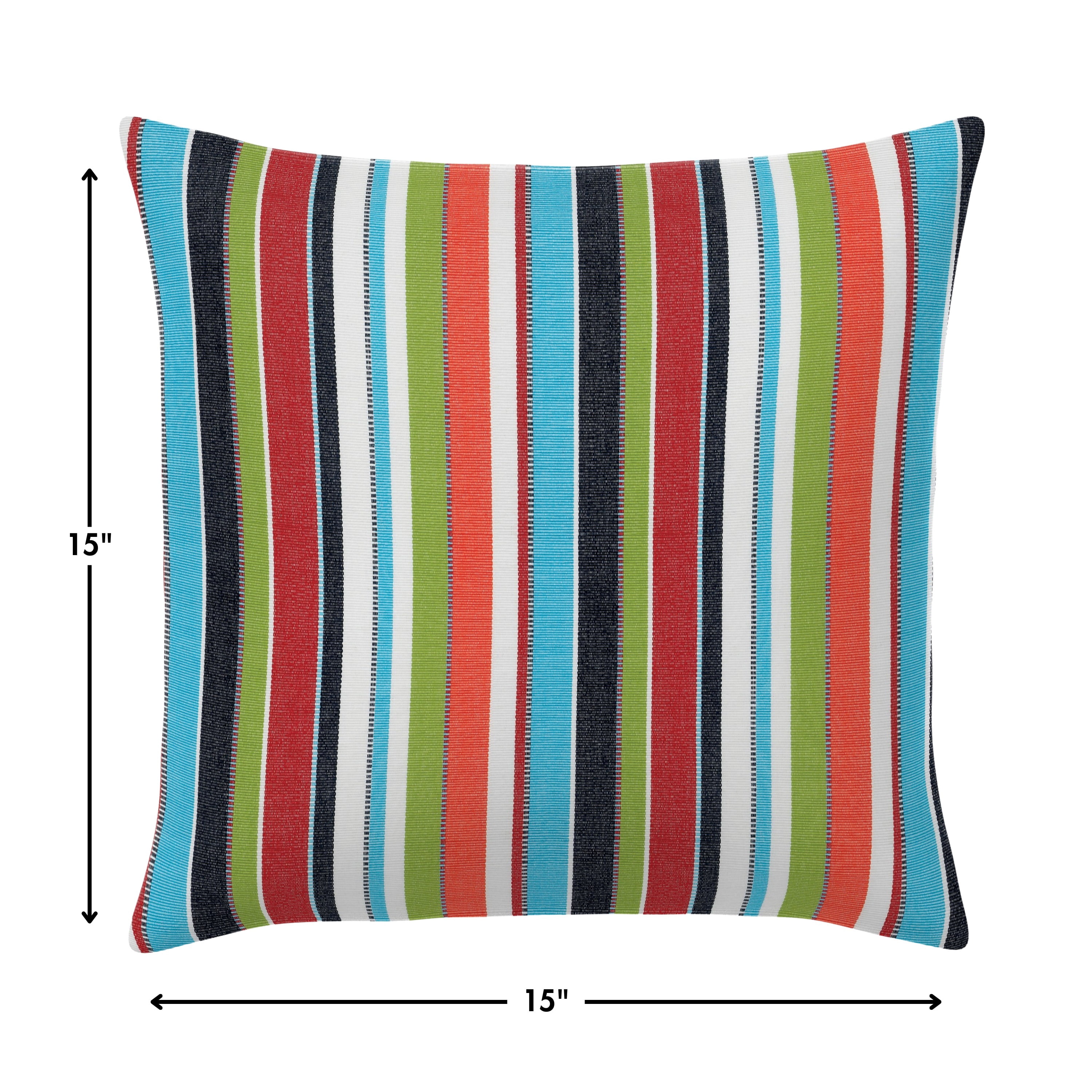 Casual Cushion Outdoor Throw Pillow, Striped Sunbrella Fade-Resistant for Patio Furniture, Adirondacks & Porch Swings, 15"W x 15"L, 6" thick, Reversible, Carousel Confetti