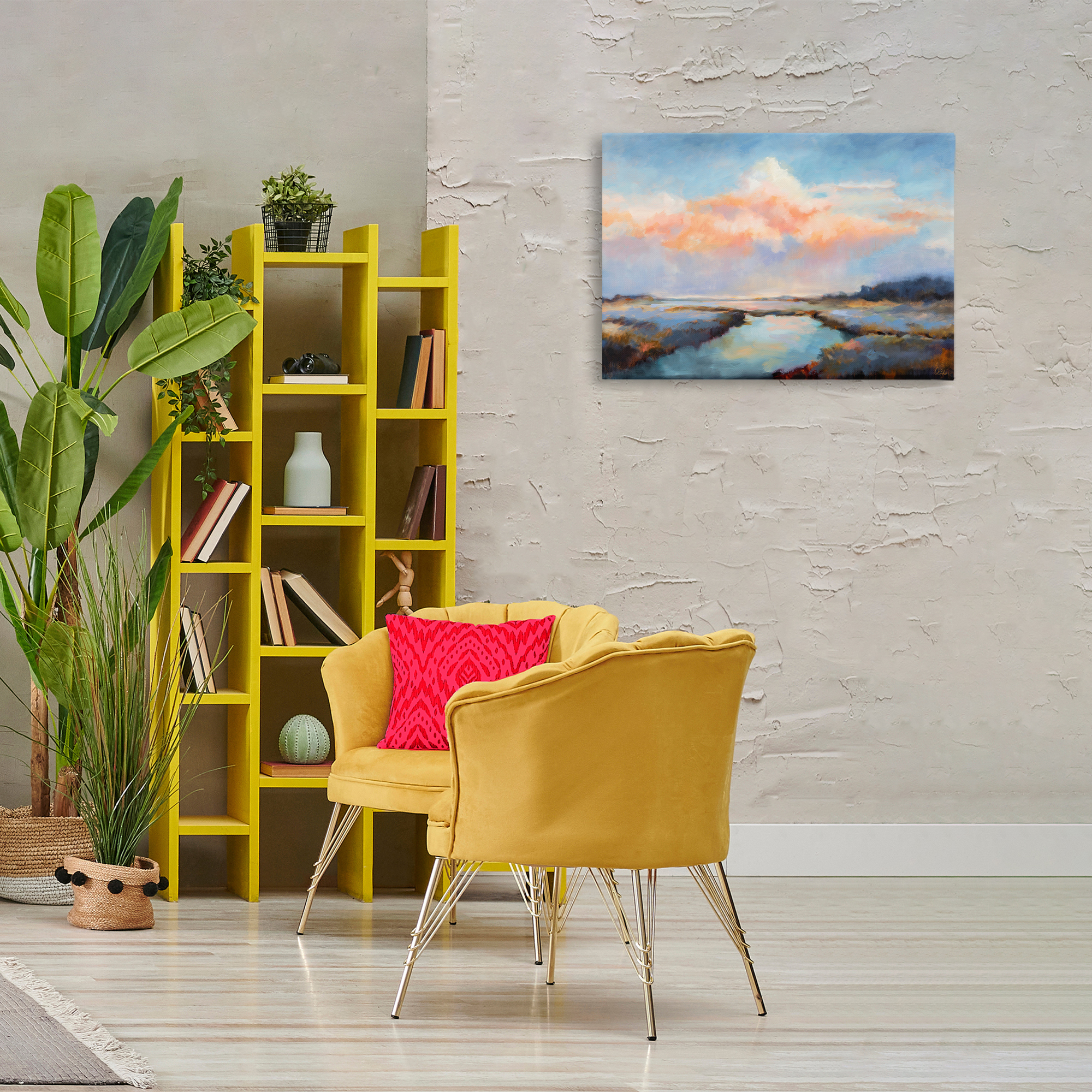 Stupell Industries River with Pastel Clouds Landscape & Nature Painting Wrapped Canvas Art Print Wall Art, 30 x 20