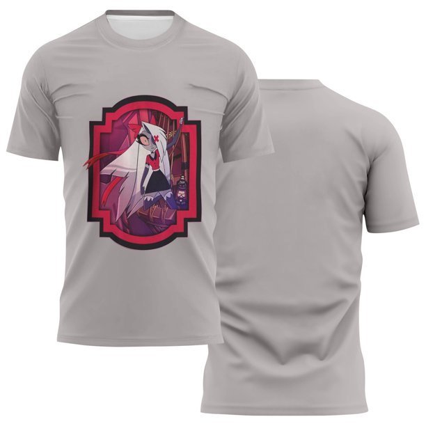 Hazbin Hotel Camiseta hombre Graphic Text Pool 3D Printing Street Casual Manga Corta Ropa Impresa Básica Gris/L
