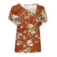 thumbnail image 4 of Women's Vintage Comfy Casual Shirts Fashion 2024 V Neck Blouse Dressy Casual Tops for Lady Short Sleeve Loose Fit Flowy Tunic Tops Flora Print Summer Clothes for Teen Girls Red T Shirts XL, 4 of 4