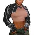 thumbnail image 1 of LOVZFMLL Jackets for Women Solid Color Jacket Baseball Jacket Leather Jacket Coat, 1 of 8