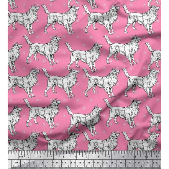 Soimoi Cotton Jersey Fabric Paw & Collie Dog Print Sewing Fabric Yard 58 Inch Wide