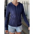 thumbnail image 5 of Females Cable Knit Sweaters Long Sleeve V Neck Sweater Tops Casual Pullover Shirts Fall Fashion Outfits Navy Blue S, 5 of 7