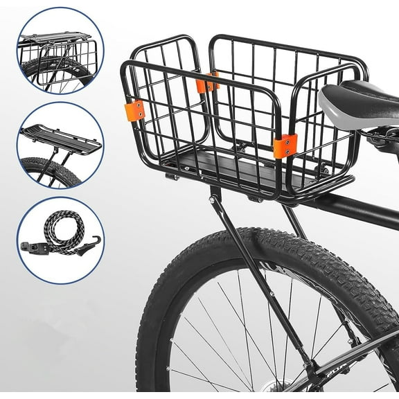 Rear Bike Rack with Basket Aluminum Alloy Adjustable Foldable Basket with Cord