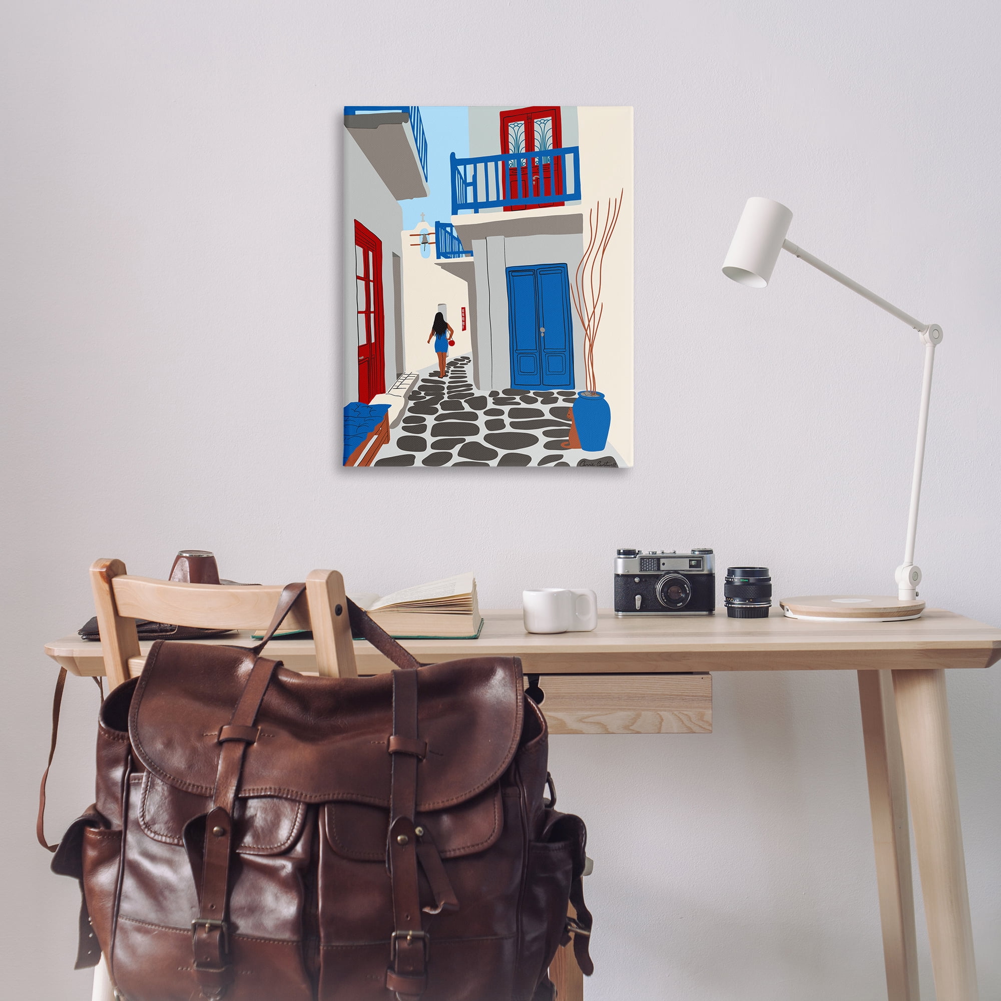 Stupell Industries Mykonos City Alley Buildings & Architecture Painting Wrapped Canvas Art Print Wall Art, 30 x 40