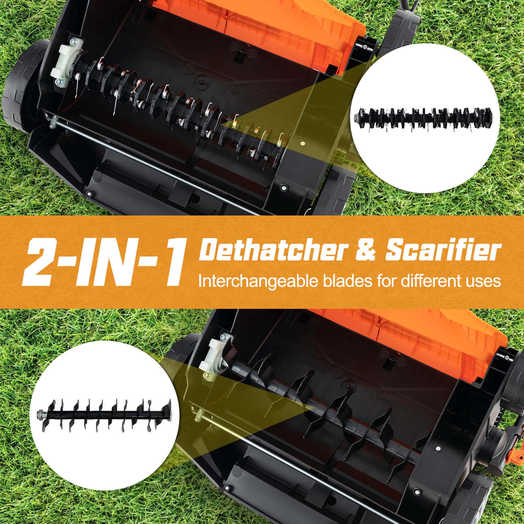 Costway 16-Inch Electric Dethatcher & Scarifier 15A 2-In-1 Lawn Dethatcher Orange