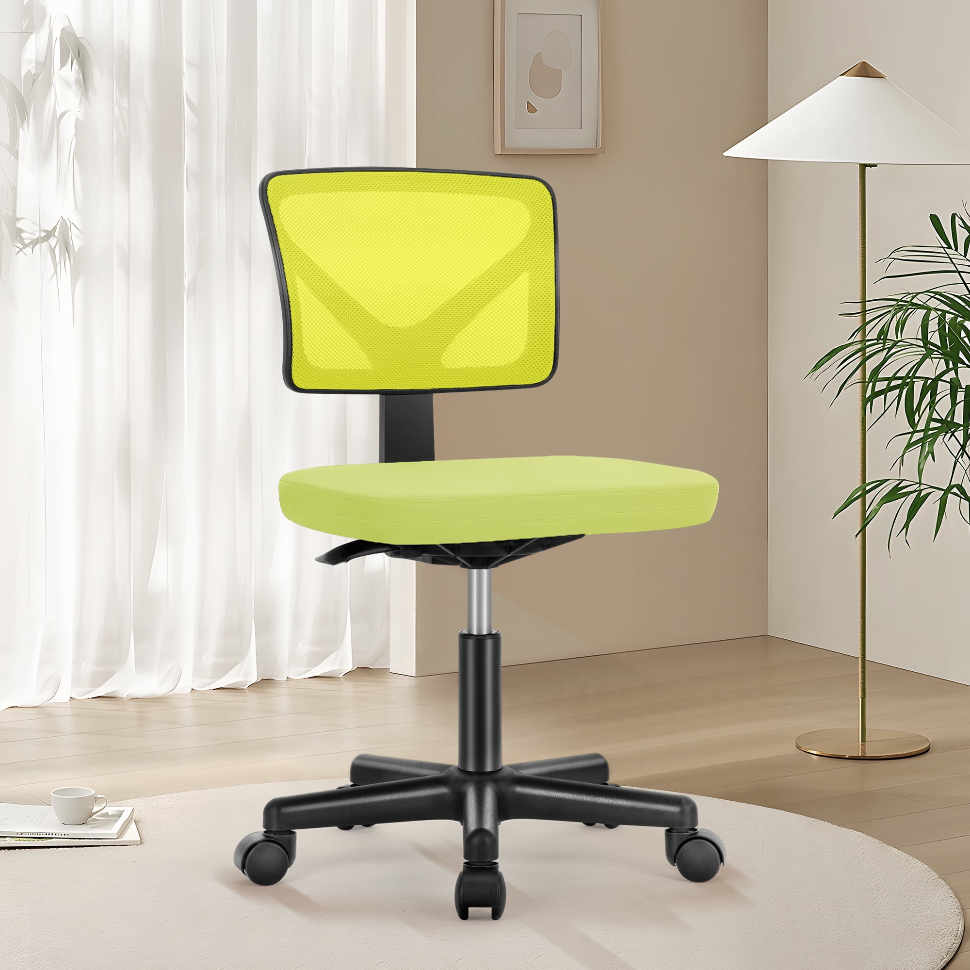 edx Home Office Desk Chair, Armless Mesh Computer Chair for Small Space, Swivel Adjustable Low Back for Teens/Adults, Green