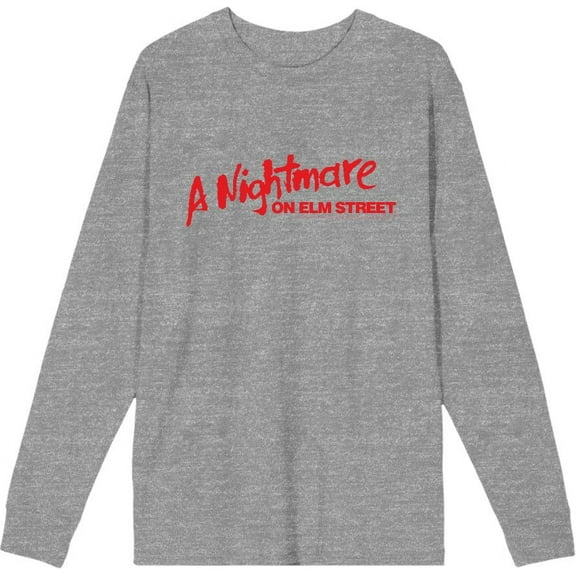 A Nightmare On Elm Street Logo Adult Heather Gray Crew Neck Long Sleeve Tee-XL