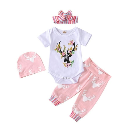 

Ozmmyan Christmas Toddler Clothes 2Pcs Newborn Kids Baby Girls Boys Christmas Romper+Print Pants Outfits Set on Clearance