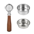 thumbnail image 1 of Tignapoo Stainless Steel & Rosewood 51mm Bottomless Portafilter for DeLonghi EC680/EC685 with Dual Filter Baskets, 1 of 7