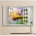 thumbnail image 2 of Glimpse into Waterfall in Autumn Out of Open Window Canvas Wall Art Stretched Canvas Prints | Giclee Printing Ready to Hang - 24" x 36", 2 of 4