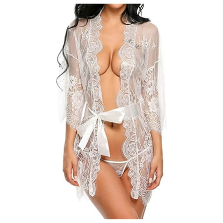 

Quealent Plus Size Lingerie For Women Women Lingerie Lace Strap Chemise Halter Teddy V neck Sleepwear White S