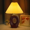 thumbnail image 4 of Bedside Bedside Lamp 3 Colors Small Decorative Table Night Light Stepless Dimming Walnut Grain with Linen Pleated Lampshade, 4 of 7