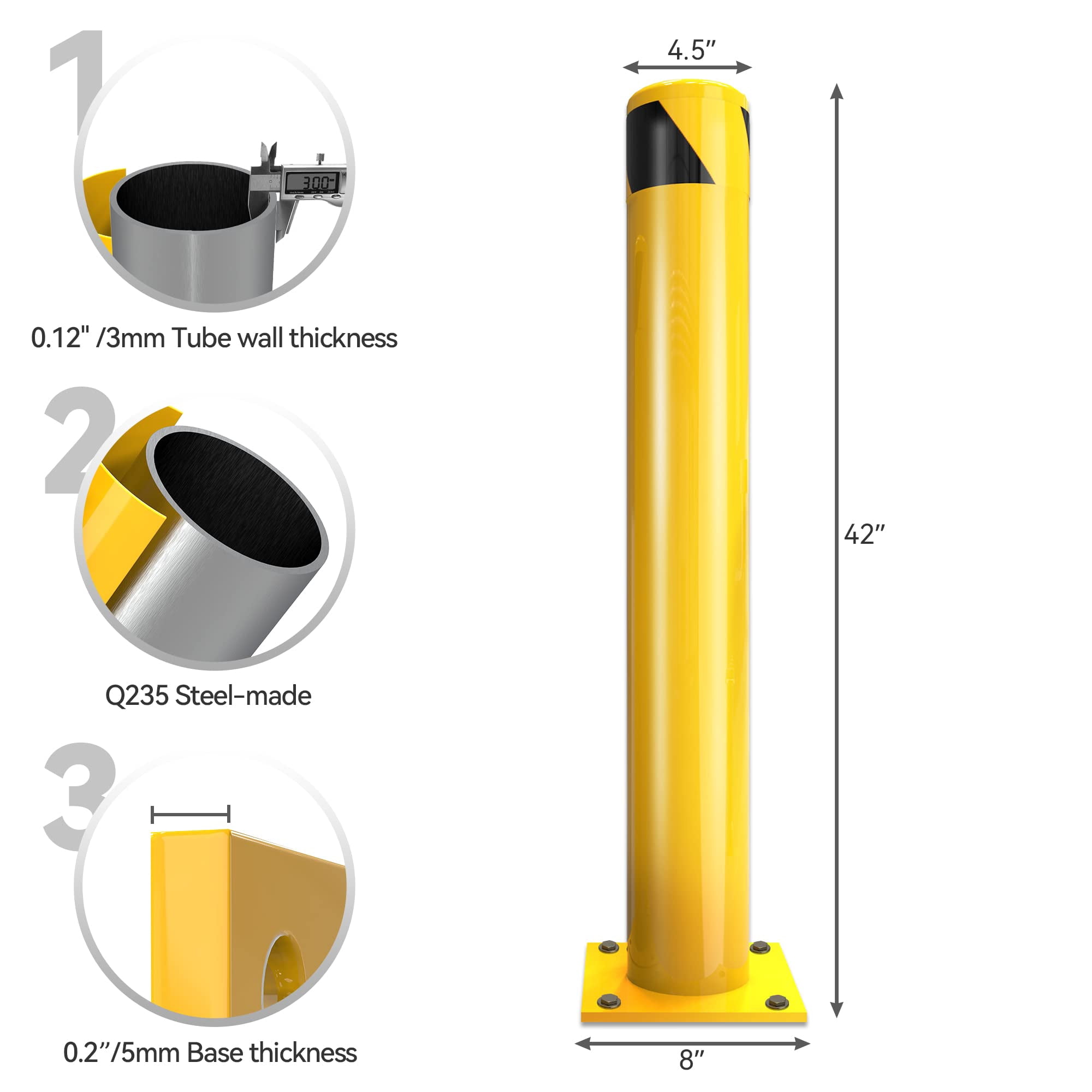 Dextrus 42" Safety Barrier Pole, Q235 Material, High Visibility, Yellow, 2-Pack