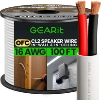 GearIT 16/2 Speaker Wire (100 Feet) 16AWG Gauge - in Wall Audio Speaker Wire Cable / CL2 Rated / 2 Conductors - OFC Oxygen-Free Copper, White 100ft