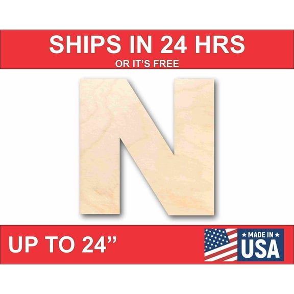 Unfinished Wood Block Letter N - Craft - up to 46" DIY 4" / 1/2"