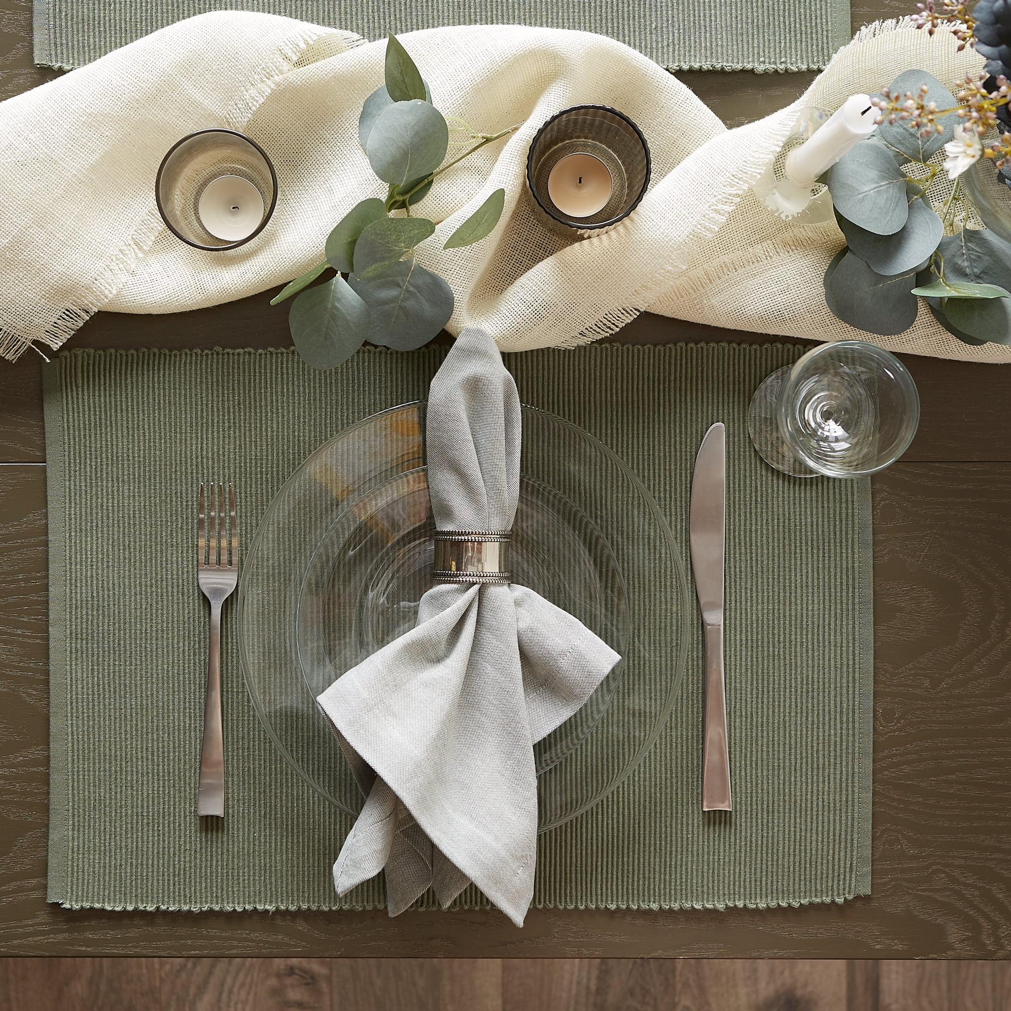 DII Modern Style Cotton Ribbed Placemat in Artichoke Green (Set of 6)