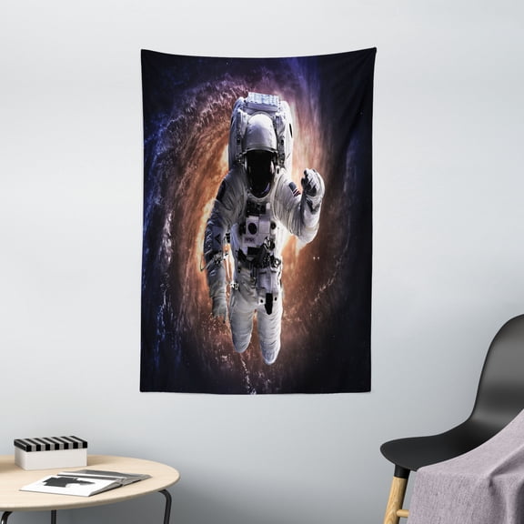 Galaxy Tapestry, Astronaut in Outer Space with Andromeda Galaxy Fantasy Science Fiction Art Print, Wall Hanging for Bedroom Living Room Dorm Decor, 40W X 60L Inches, Grey Orange, by Ambesonne