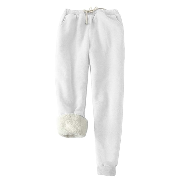 Womens Warm Sherpa Lined Athletic Sweatpants Winter Fleece Lined Sweatpant with Pockets Active Jogger Pants (5XL, White)