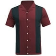 thumbnail image 5 of WREESH Men's Fashion Knit Button Down Shirts Color Block Short Sleeve Design with Turndown Collar for Unique Style Wine, 5 of 8