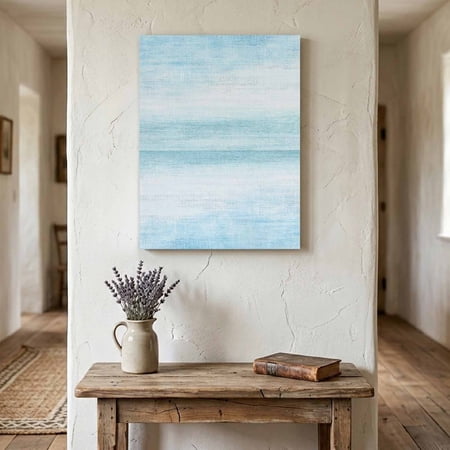 Ships Next Day Canvas Wall Art 11 x14 Gradient Aqua Blue Wood Framed Canvas Print Painting Modern Rustic Minimalist Pastel Solid Ready to Hang Small Picture Wall Decor for Bathroom Bedroom Hallway