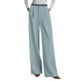 thumbnail image 4 of Pull On Dress Pants for Women Tummy Control Business Casual Pants Elegant Formal Office Oversized Wide-Leg Trousers Light Blue S, 4 of 6