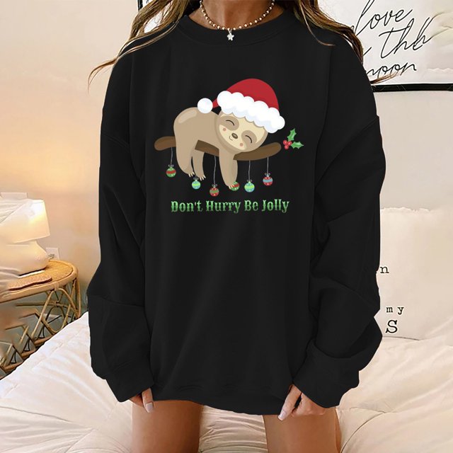 Pntutb Moda Mujer Casual O-cuello Navidad Impresión de manga larga Sudadera Pntutb Pntutb-3041