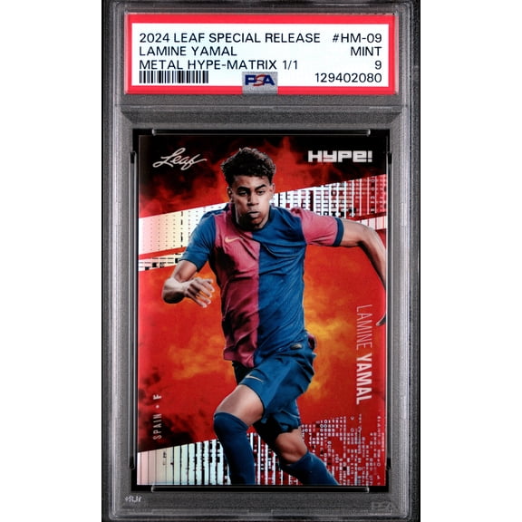 PSA 9 Lamine Yamal 2024 Leaf HYPE! Metal #HM-09 Matrix 1/1 Rookie Card Barcelona