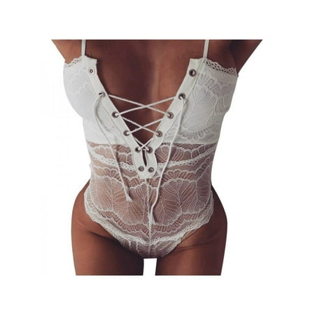 

Women s Sexy Lingerie Leotard Bodysuit Lace V-neck Sleeveless Jumpsuit Sleepwear