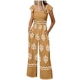 thumbnail image 1 of Smocked Boho Jumpsuit for Women High Waist Wide Leg Rompers Flutter Pockets Square Neck Cap Sleeve Beach Vacation Clothes, Yellow, M, 1 of 7