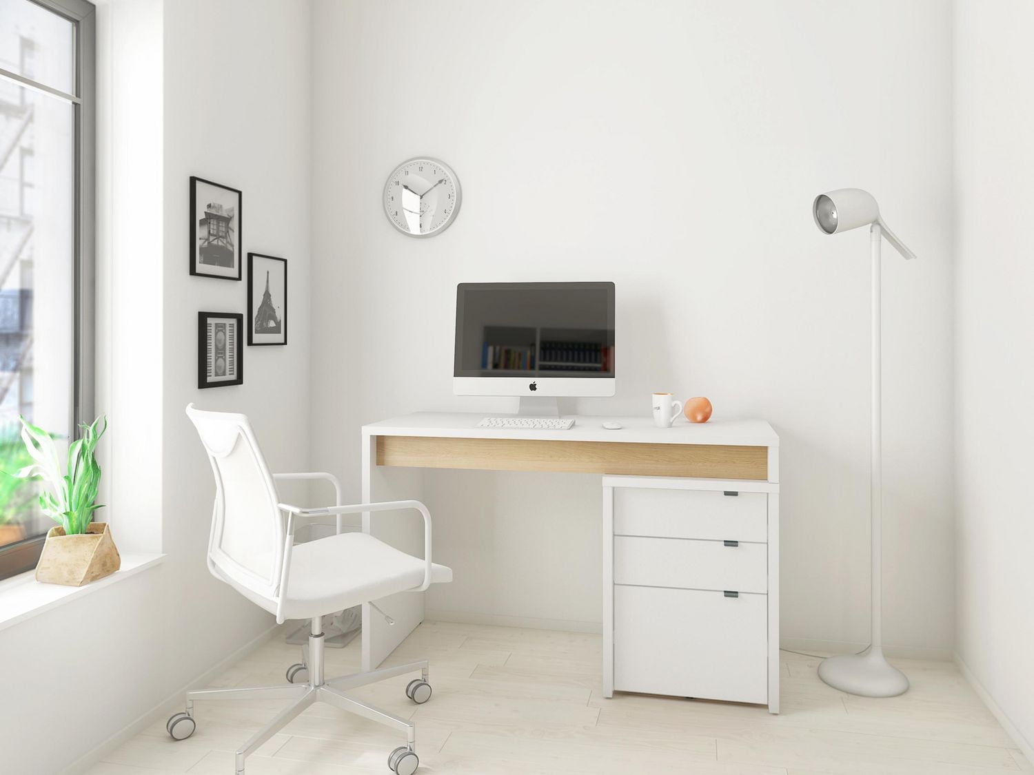 Ensemble de bureau 2 pièces Chrono, Érable Naturel et Blanc