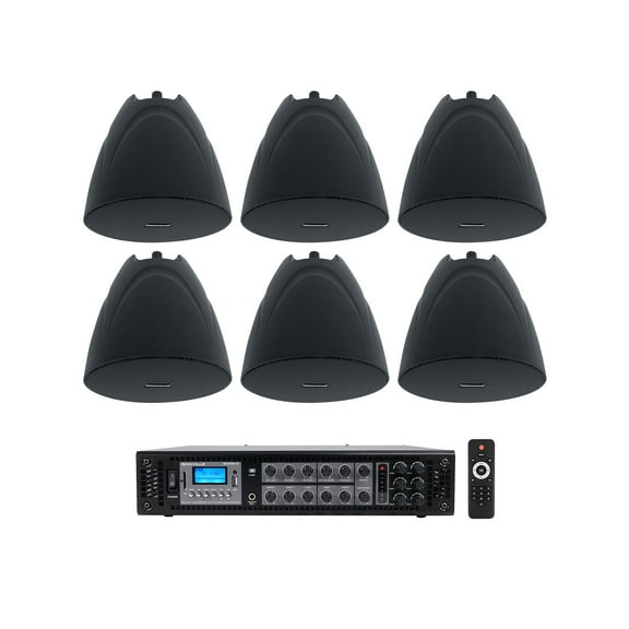 Rockville RCS180-6 Commercial Amp (6) Black 5.25" Pendant Speakers For Bar/Cafe