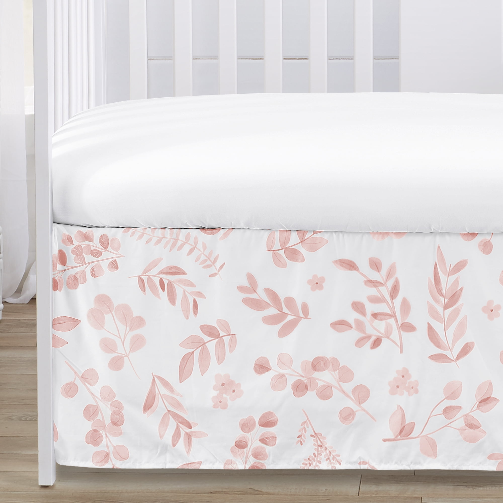 Sweet Jojo Designs Botanical Blush Pink Girl Crib Bedding + BreathableBaby Breathable Mesh Liner