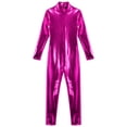 thumbnail image 4 of vastwit Kids Girls Metallic Bodysuit Full Length Jumpsuit Long Sleeve Shiny Unitard Gymnastics Leotard Dancewear Hot Pink L/140, 4 of 7