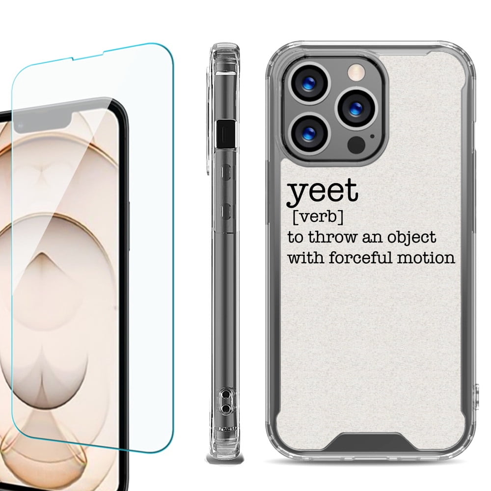 Shockproof Bumper Phone Case for iPhone 13 Pro Max, with Tempered Glass  Screen Protector, by OneToughShield ® - Dictionary/Yeet - Walmart.com