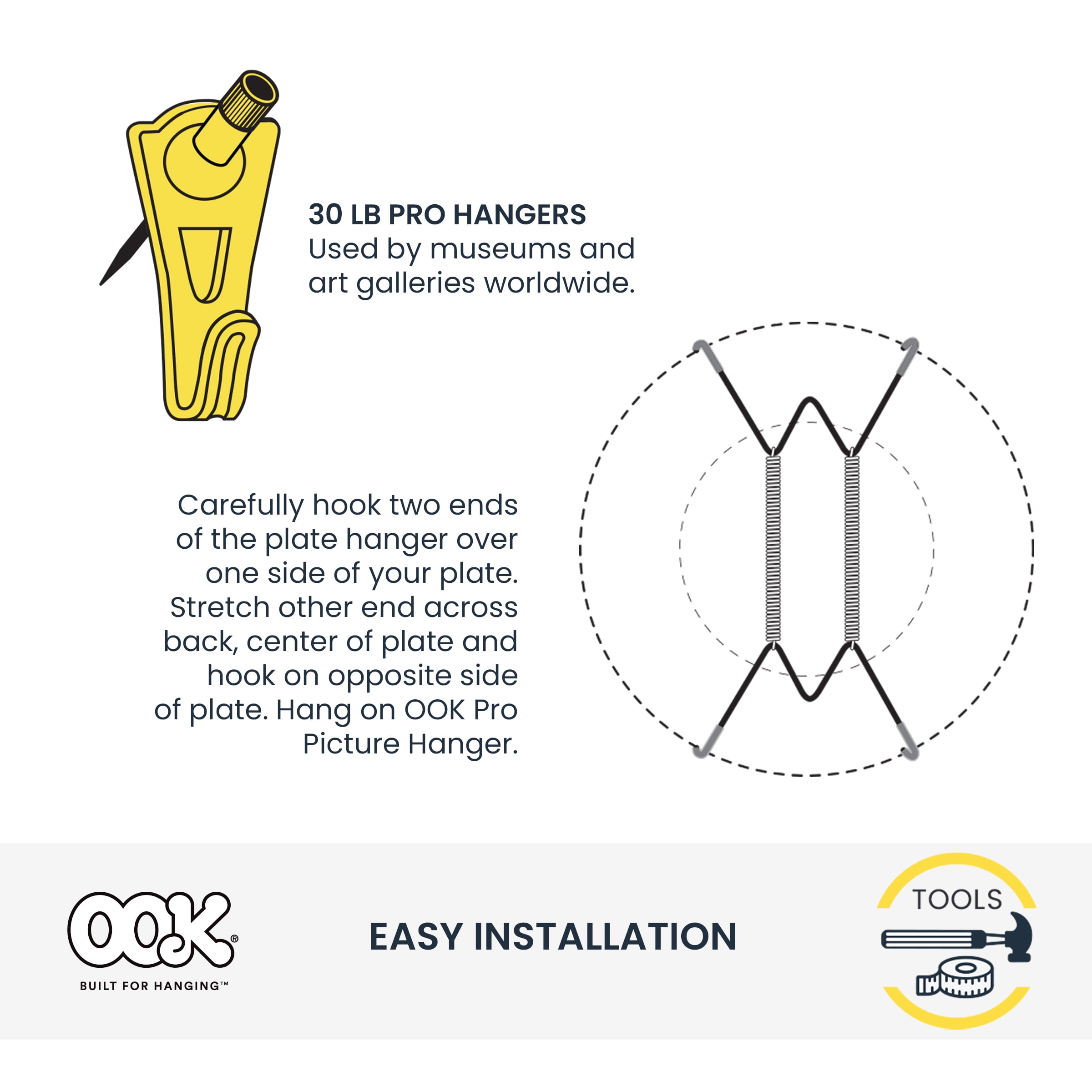 (2 pack) Ook Deluxe Plate Hanger Set with Wall Hanger 7" - 10", 30 lbs, Steel, Zinc Finish, Gold, 2 pack