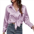 thumbnail image 3 of Blusas de Satén con Cuello en V y Larga para Mujer, Blusas de Seda de Verano, Moda 2025 Púrpura L, 3 of 9