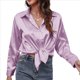 thumbnail image 3 of Blusas de Satén con Cuello en V y Larga para Mujer, Blusas de Seda de Verano, Moda 2025 Púrpura M, 3 of 9