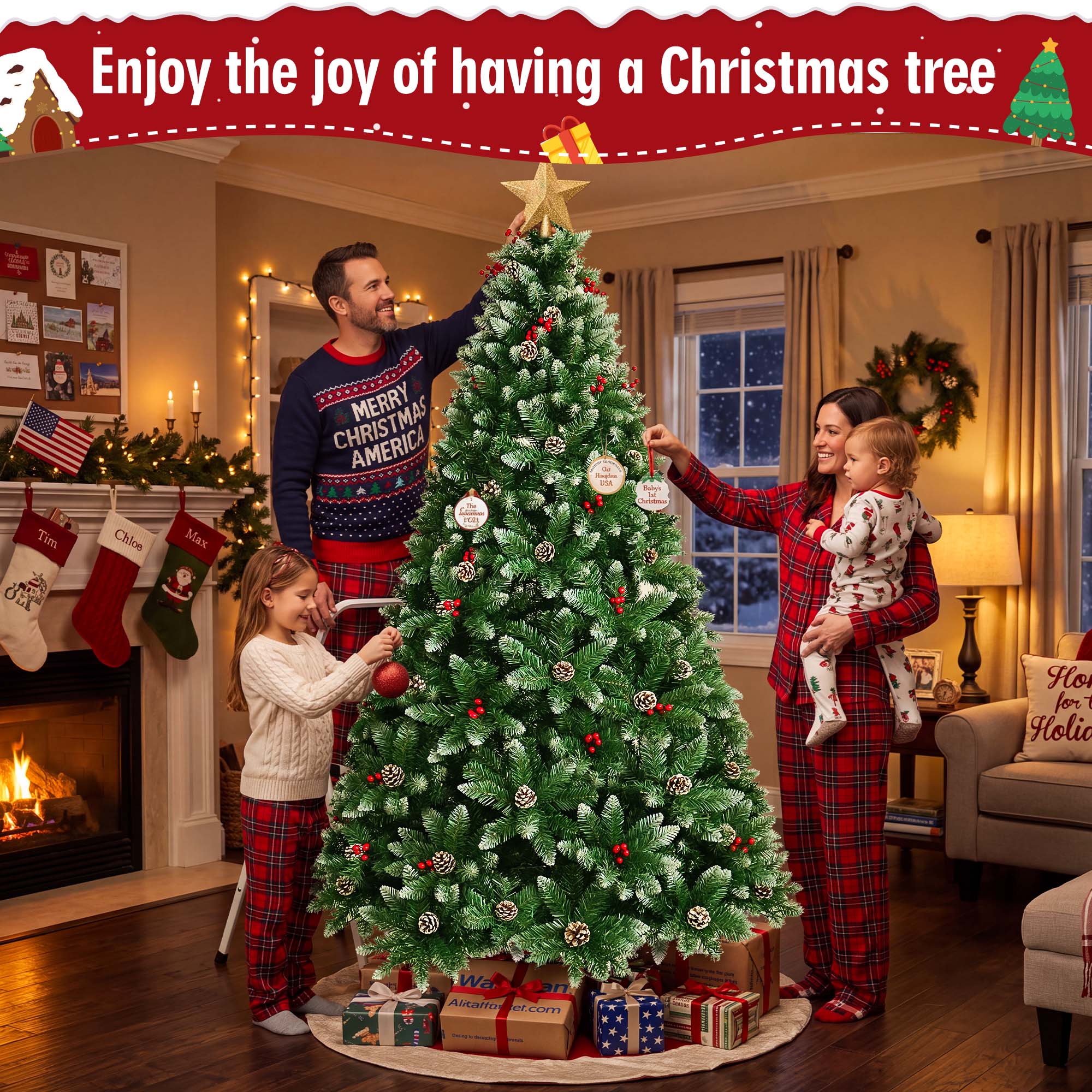 Yexmas 6ft Pre-Lit Christmas Tree with Pinecones & Berries photo 2