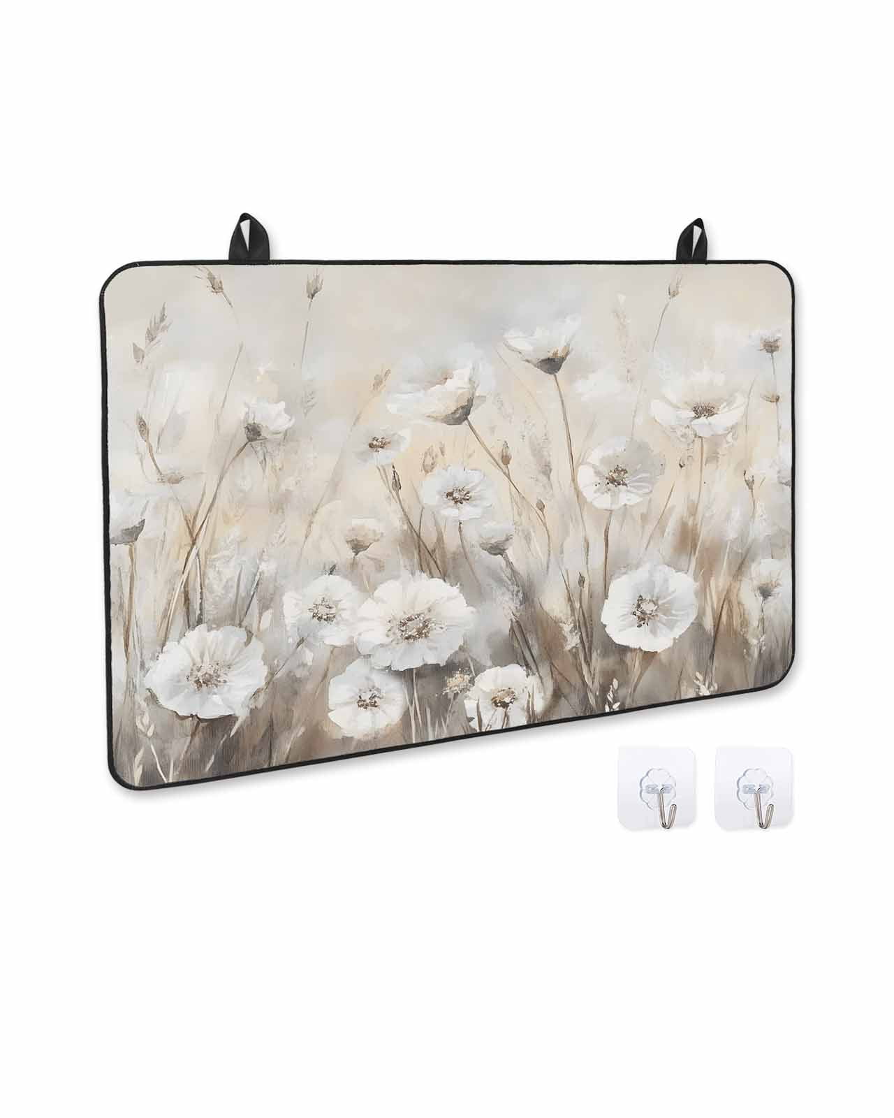 nqOlkjepod Large Induction Cooktop Protector Mat 36"x21", Spring White Floral Stove Top Covers for Electric Stove, Watercolor Vintage Beige Flowers Stove Burner Cover Mats, Glass Top Stove Cover