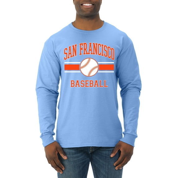 Wild Bobby City of San Francisco Baseball Fantasy Fan Sports Men's Long Sleeve T-Shirt, Light Blue, Medium
